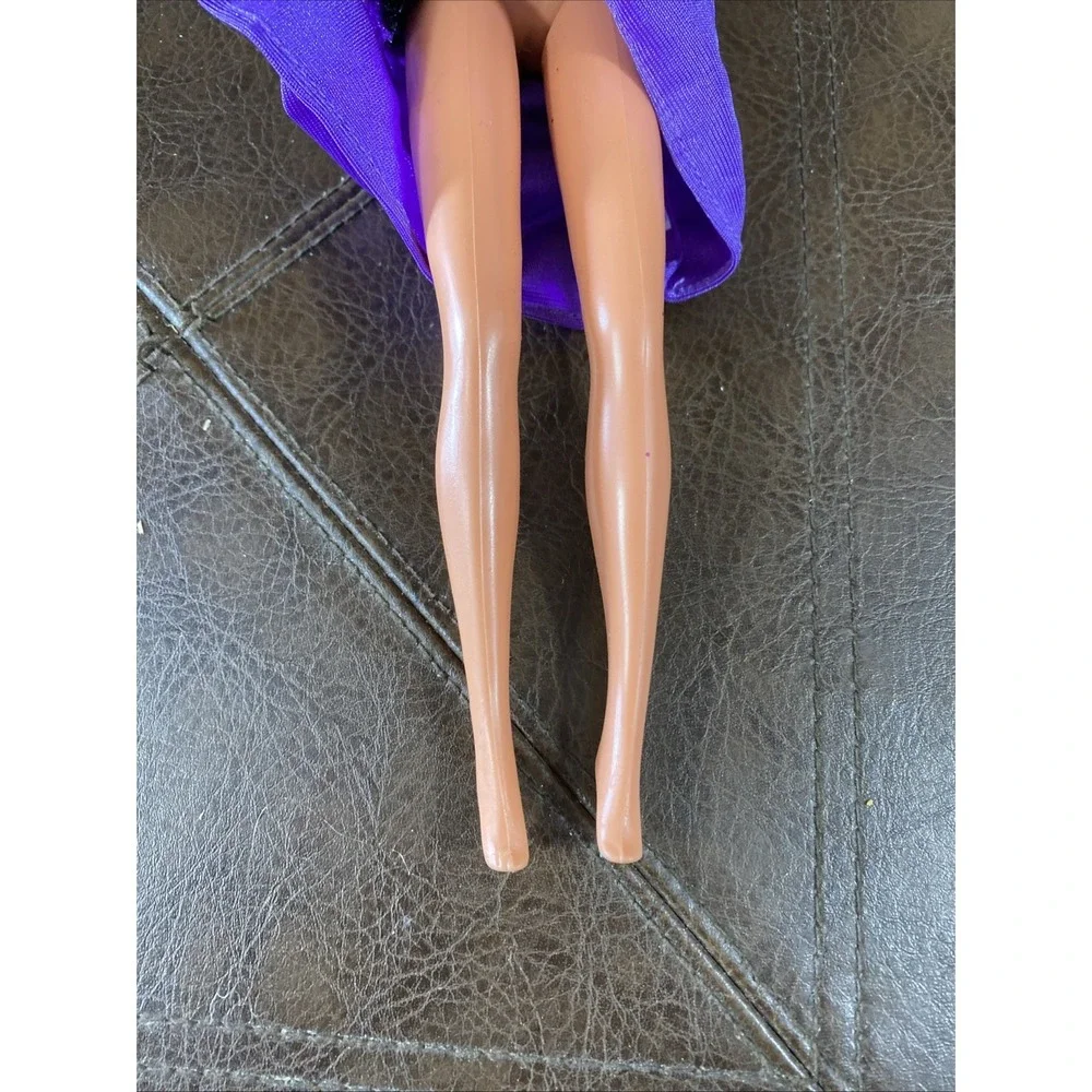 Vintage 90s Barbie‎ Doll Christie Dark Braided Hair Purple Sequin Party Dress